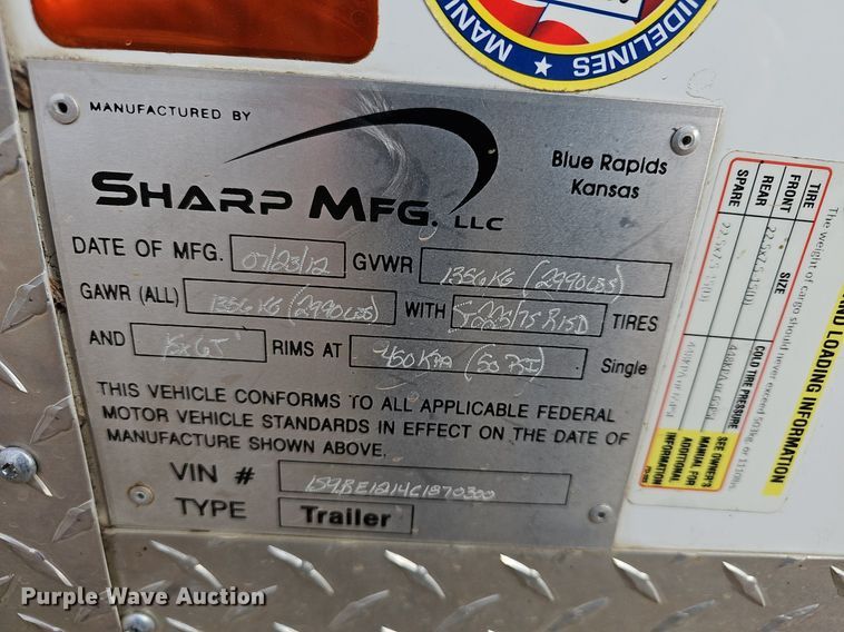 image for item DM1561 2012 Sharp  enclosed cargo trailer