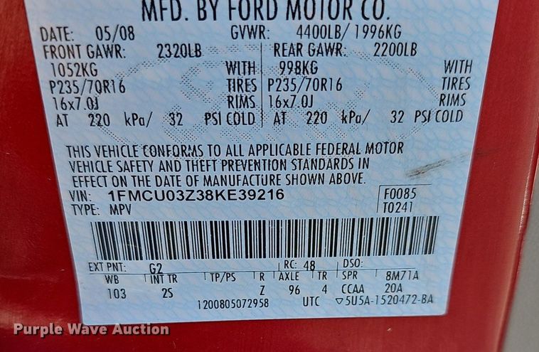 image for item DM1566 2008 Ford Escape XLT SUV