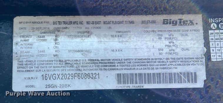 image for item DS2929 2015 Big Tex 25GN HD flatbed trailer