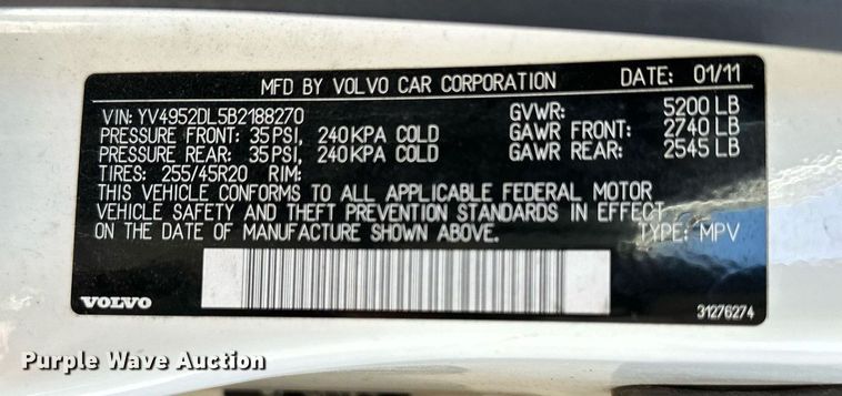 image for item DW2966 2011 Volvo  XC60  SUV