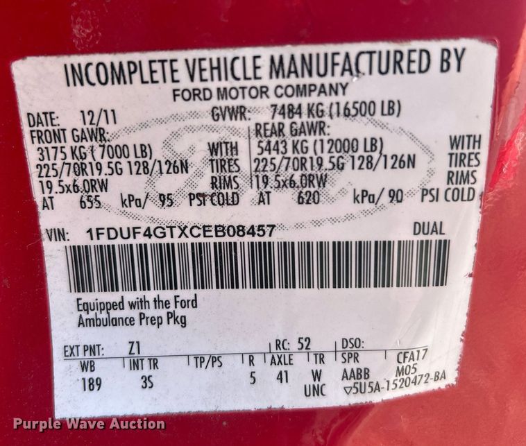 image for item EG1193 2012 Ford F450 Super Duty ambulance