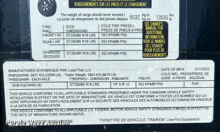 image for item EG1245 2022 Load Trail equipment trailer