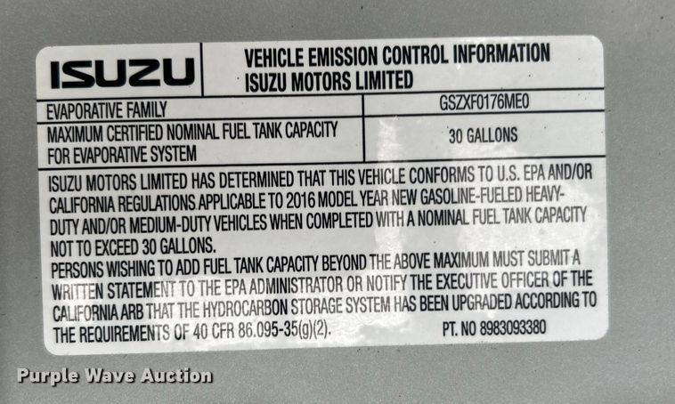 image for item EG1295 2016 Isuzu NPR flatbed truck