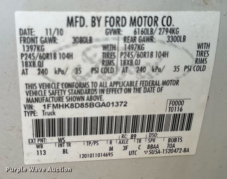 image for item EH6580 2011 Ford Explorer XLT SUV