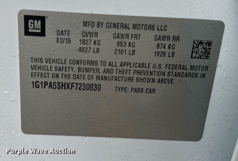 image for item EH6581 2015 Chevrolet Cruze Sedan