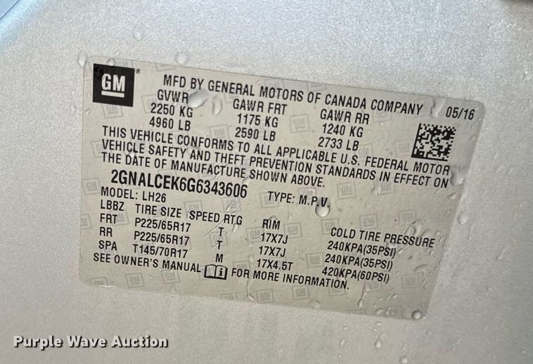 image for item EH6583 2016 Chevrolet Equinox LT SUV