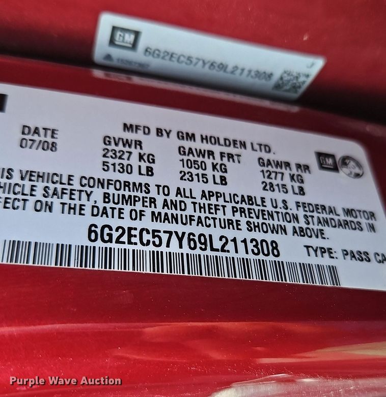 image for item EI3595 2009 Pontiac  G8 GT 