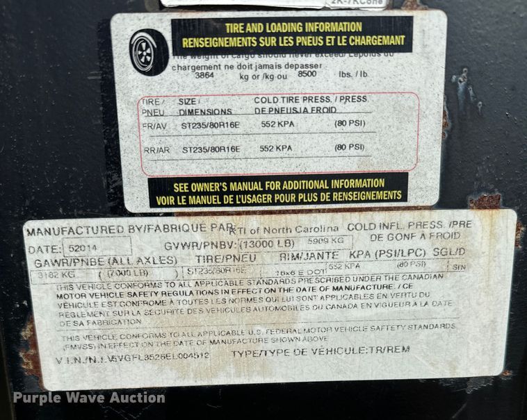 image for item EJ0329 2014 Kaufman equipment trailer