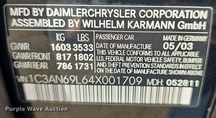 image for item EJ6103 2004 Chrysler  Crossfire  