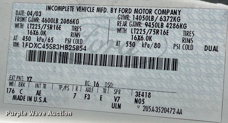 image for item EK4183 2003 Ford  E450 Super Duty utility van