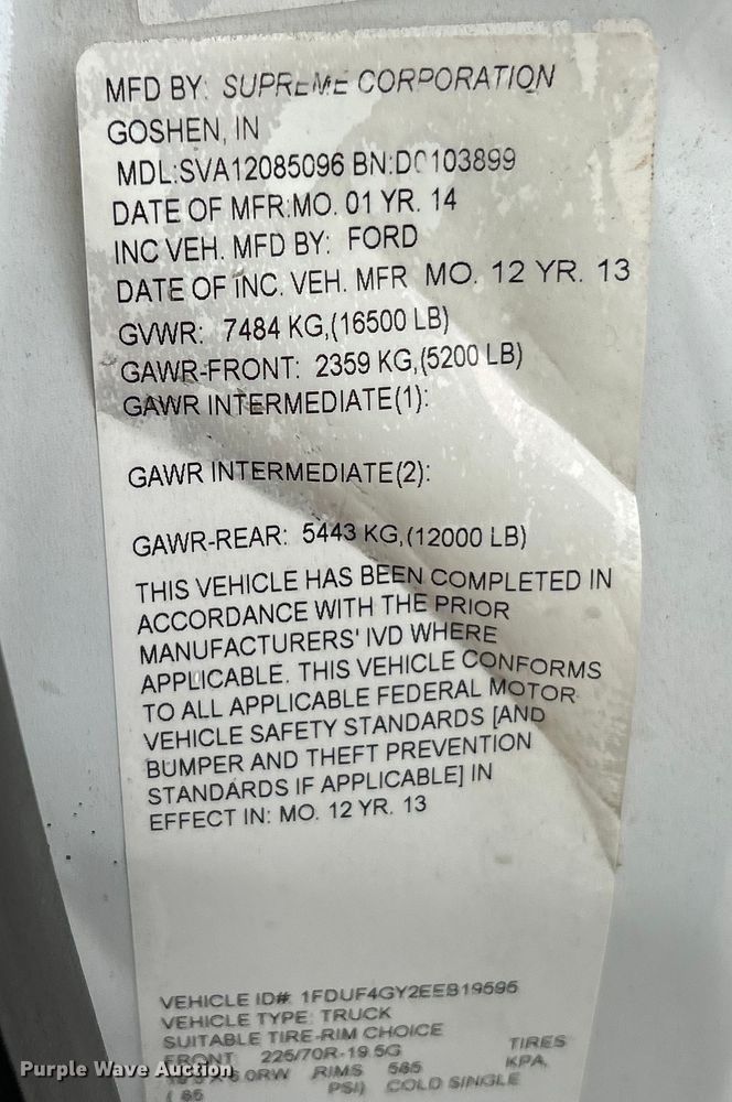 image for item EK4192 2014 Ford F450 Super Duty XL box truck