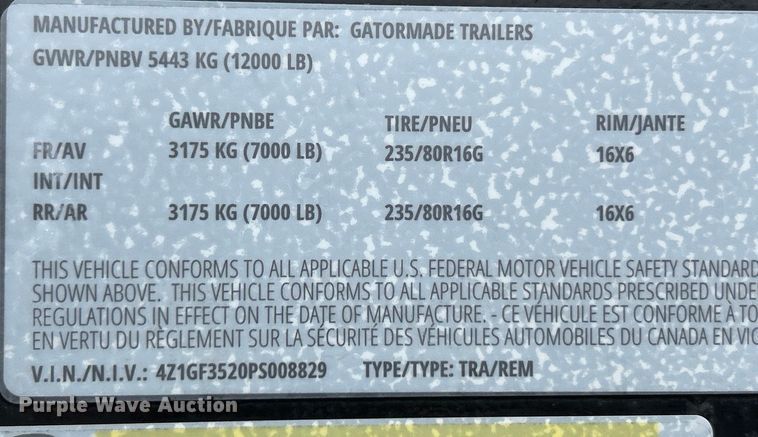 image for item EK4253 2023 Gatormade equipment trailer
