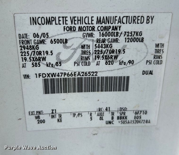 image for item EK4289 2006 Ford F450 Super Duty XL utility / service truck