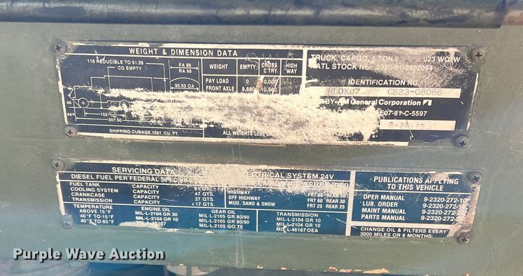 image for item JT9038 1985 Am General  M923 flatbed truck