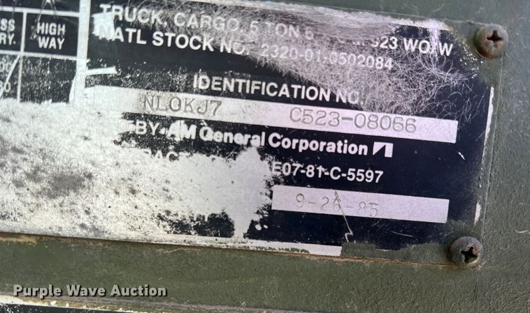 image for item JT9038 1985 Am General  M923 flatbed truck