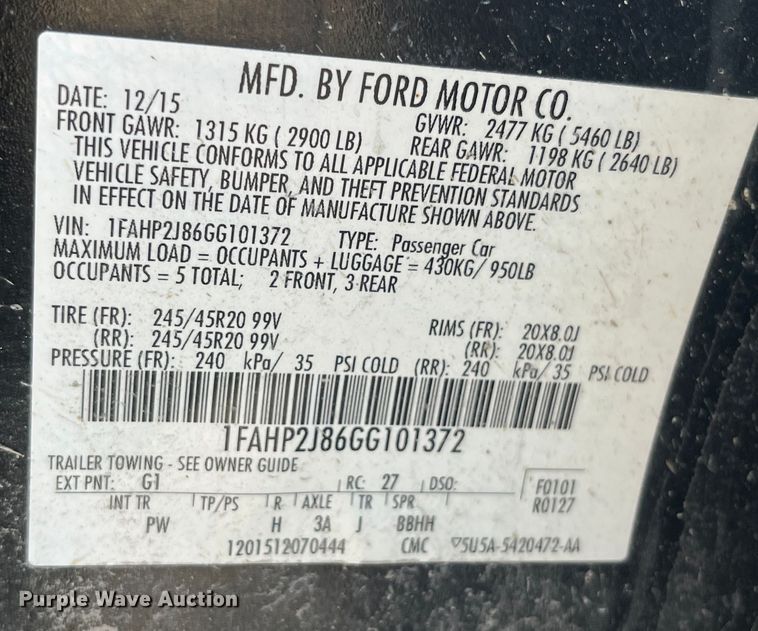 image for item LD9323 2016 Ford Taurus Limited 