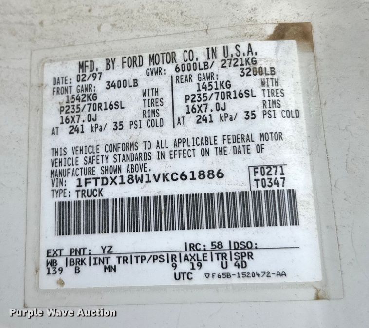 image for item LO9500 1997 Ford F150 SuperCab pickup truck