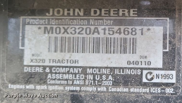 image for item MJ9010 2010 John Deere X320 lawn mower