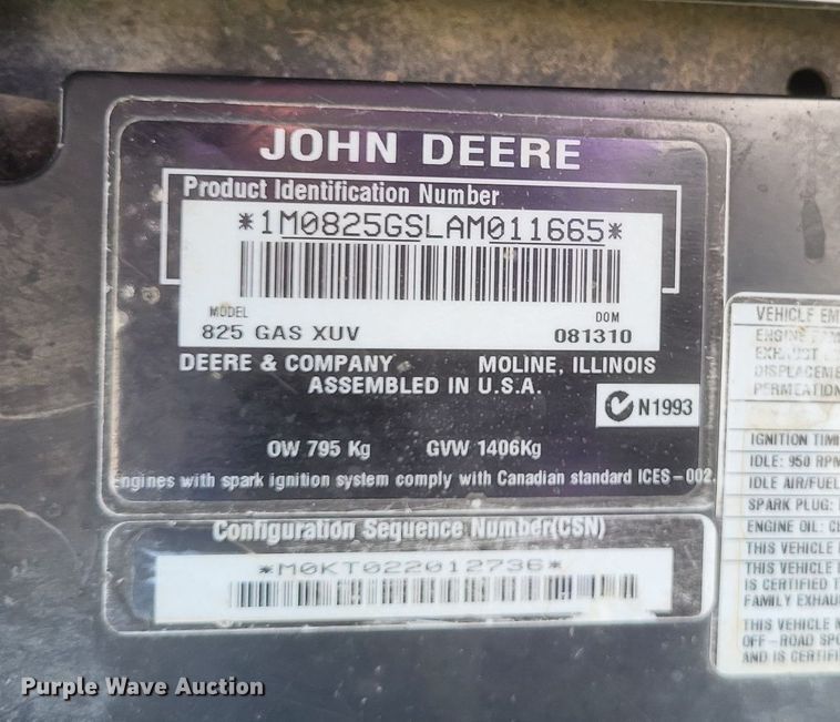 image for item MJ9033 2010 John Deere Gator 825i utility vehicle