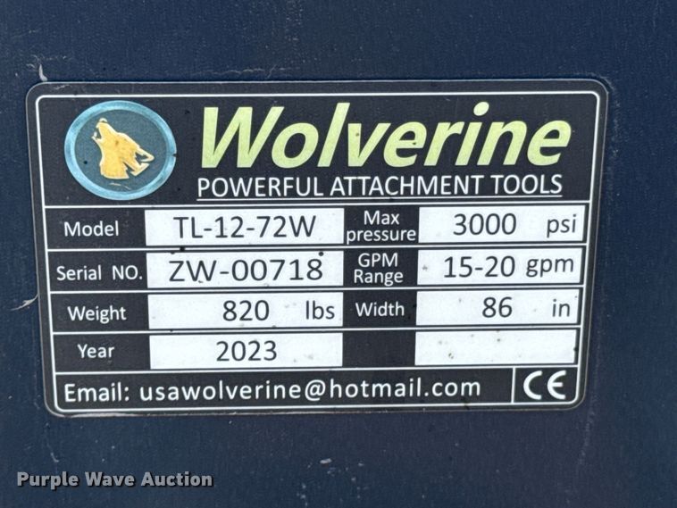 image for item ND9003 2023 Wolverine TL-12-72W skid steer tiller