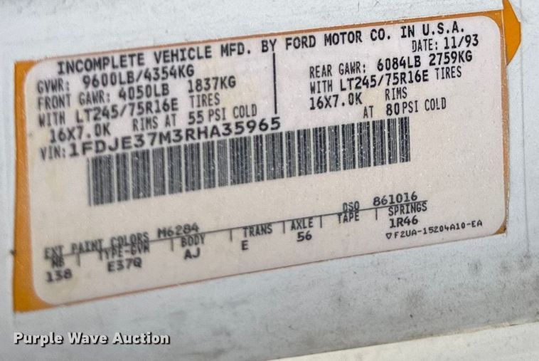 image for item NF9474 1994 Ford  E350 bus