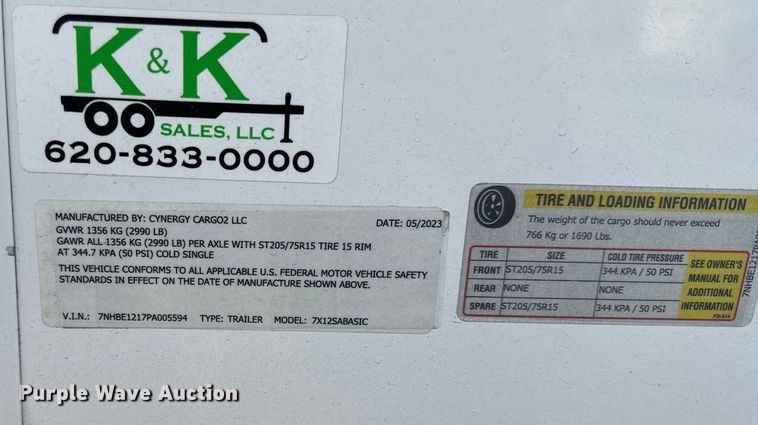 image for item NF9475 2023 Cynergy2 Basic Series  7X12SABasic enclosed cargo trailer