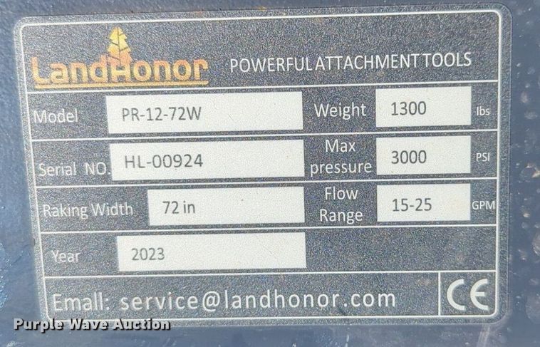 image for item NG9363 2023 Land Honor PR-12-72W skid steer power rake