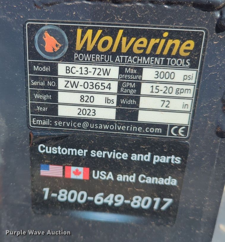 image for item NG9367 2023 Wolverine BC-13-72W skid steer rotary mower