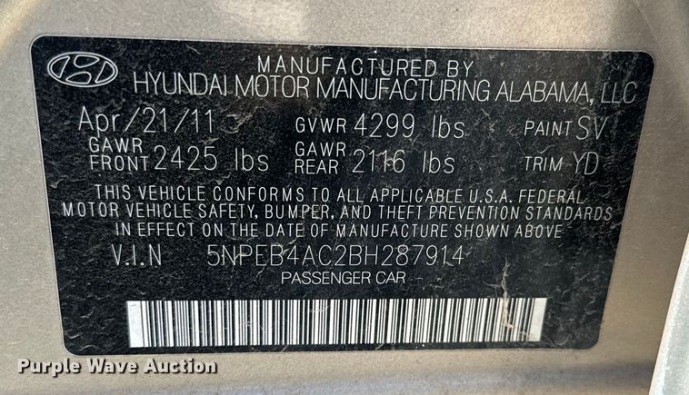 image for item NH9008 2011 Hyundai Sonata 