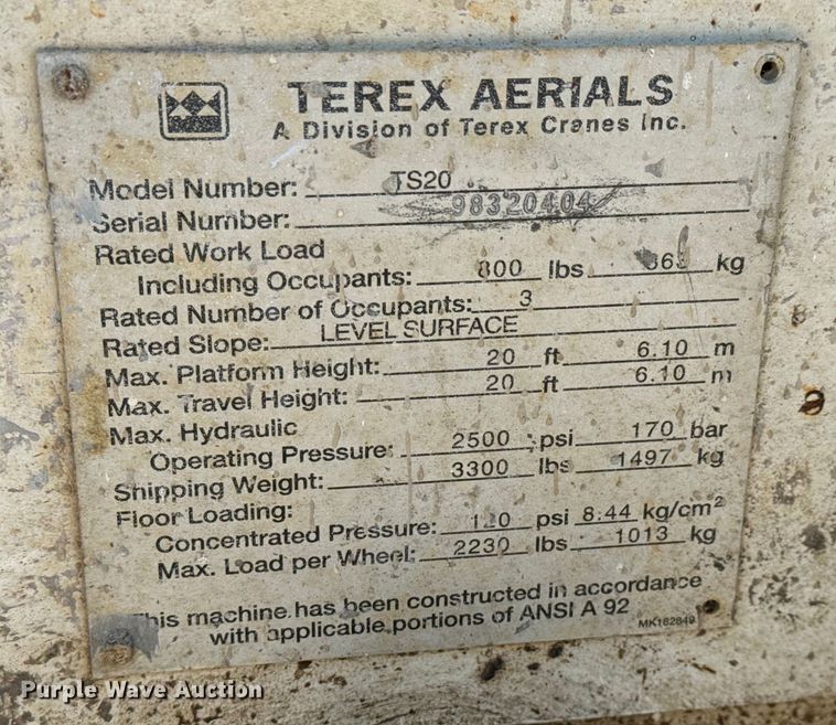 image for item NH9012 Terex TS20 scissor lift