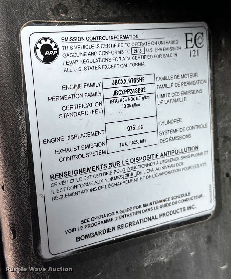 image for item NJ9489 2018 Can-Am 8TJB Defender XT HD10 utility vehicle