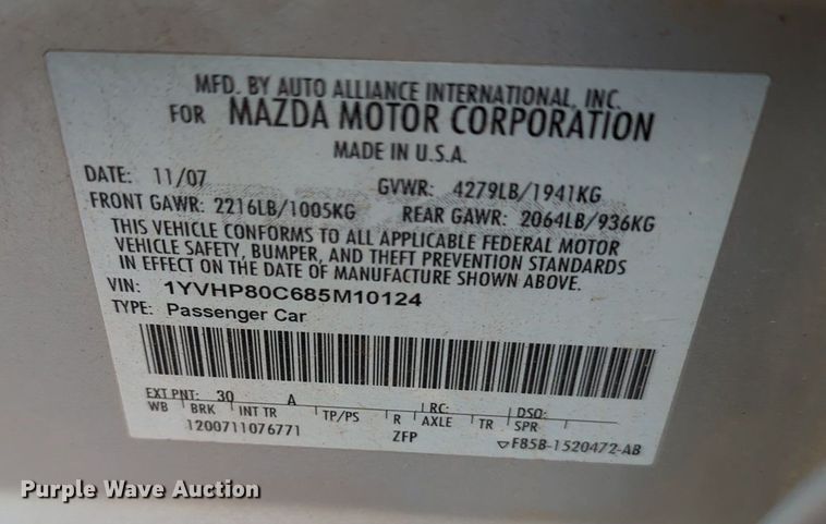 image for item NZ9373 2008 Mazda Mazda 6 