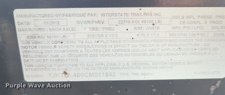 image for item NZ9384 2012 Interstate 40TDL tilt deck equipment trailer