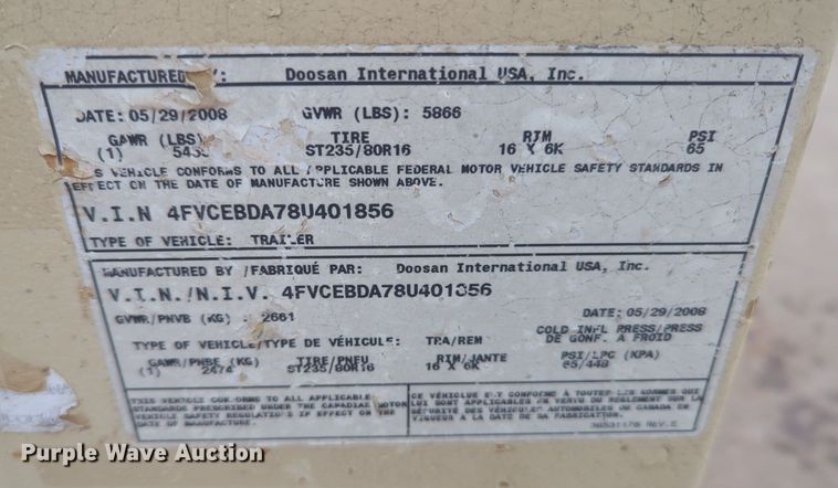 image for item NZ9404 2008 Doosan 400 air compressor