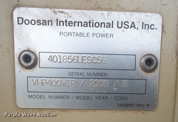 image for item NZ9404 2008 Doosan 400 air compressor