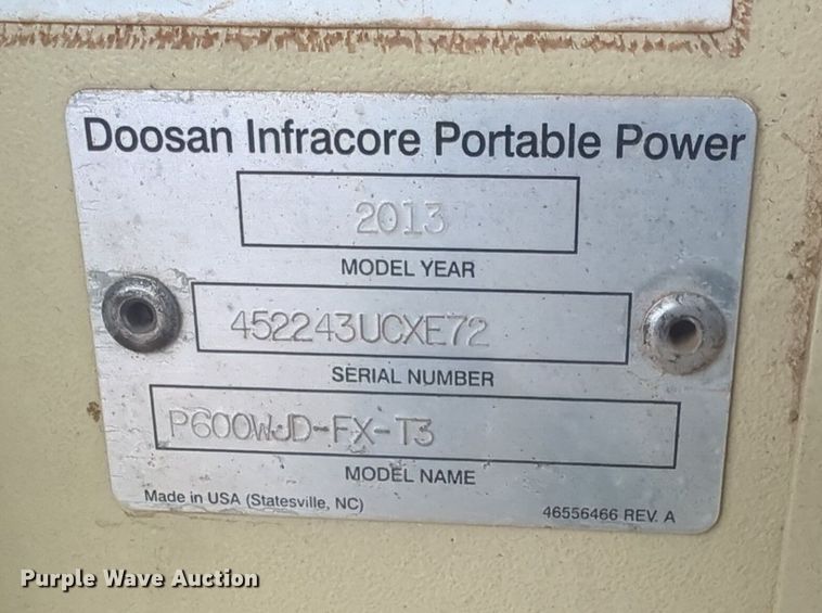 image for item NZ9405 2013 Doosan P600 air compressor
