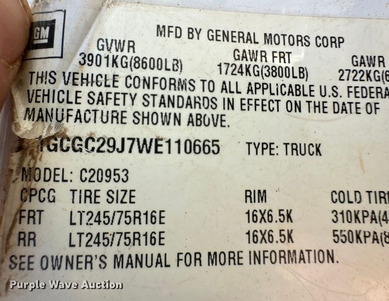image for item OA9689 1998 Chevrolet C2500 Ext. Cab pickup truck