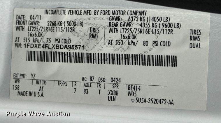 image for item OJ9592 2011 Ford E450 Super Duty XL utility van