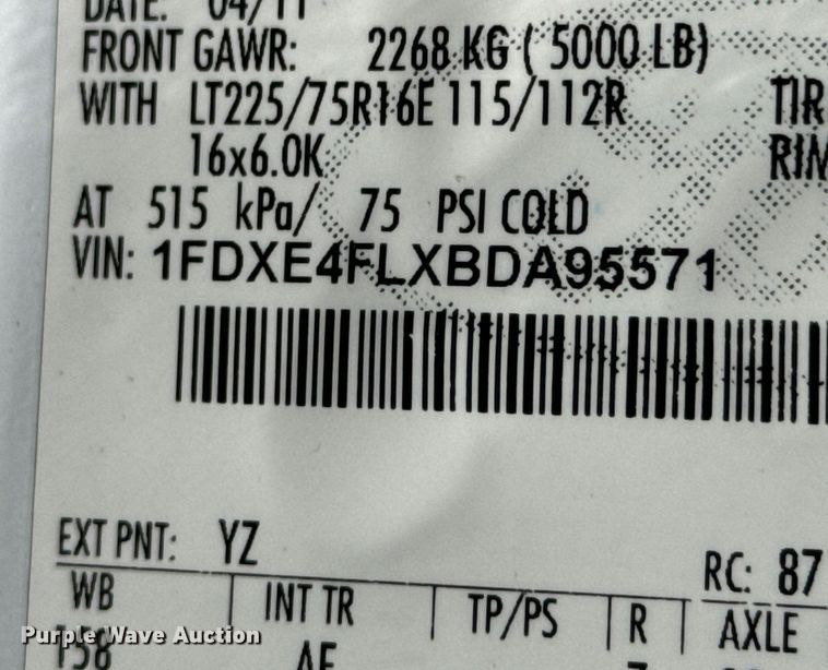 image for item OJ9592 2011 Ford E450 Super Duty XL utility van