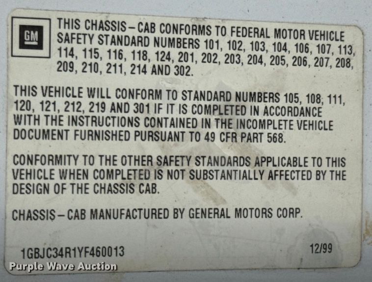 image for item OJ9685 2000 Chevrolet C3500 utility bed pickup truck