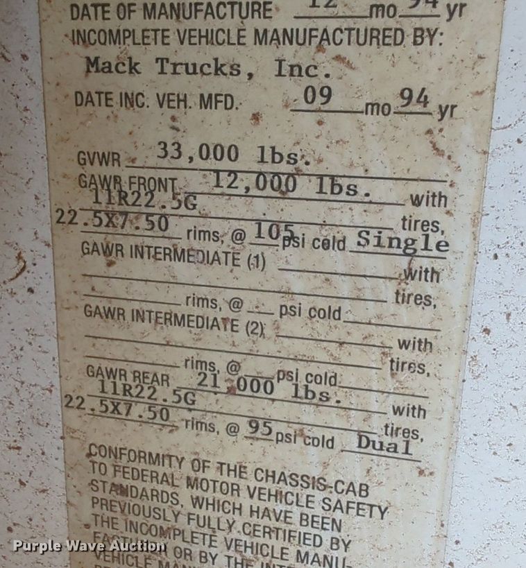 image for item OL9247 1995 Mack Midliner CS300P crane truck