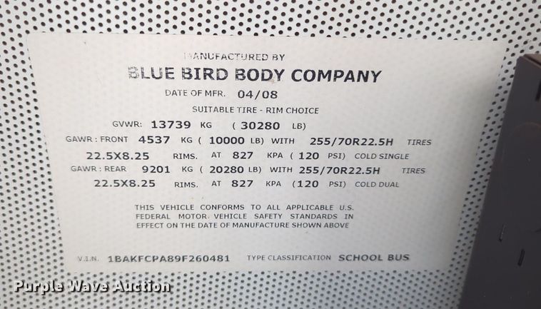 image for item OL9250 2009 Bluebird Vision school bus