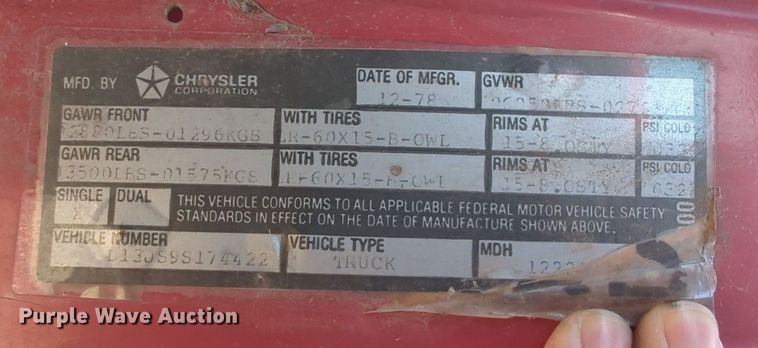 image for item OL9257 1979 Dodge D100 pickup truck