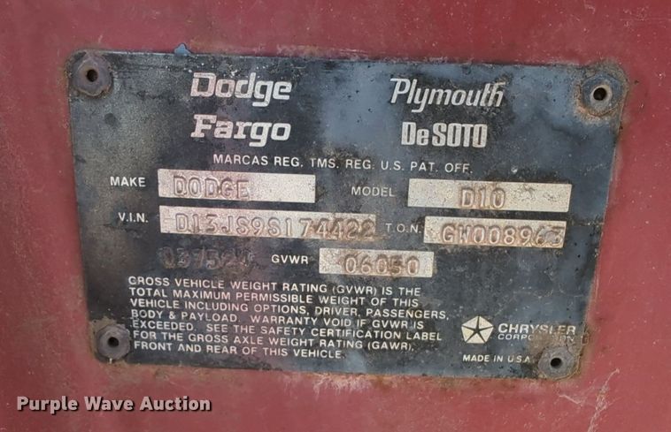 image for item OL9257 1979 Dodge D100 pickup truck