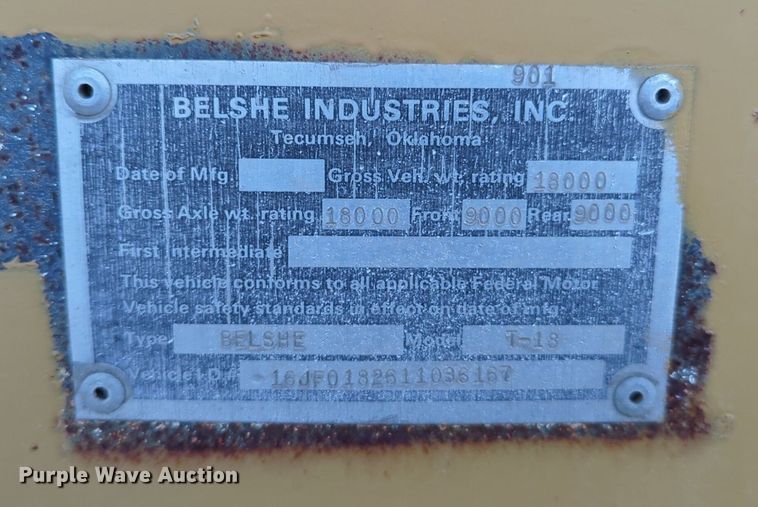 image for item OL9265 2001 Belshe T-18 equipment trailer