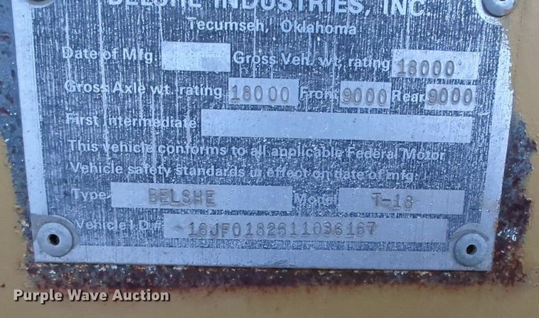 image for item OL9265 2001 Belshe T-18 equipment trailer