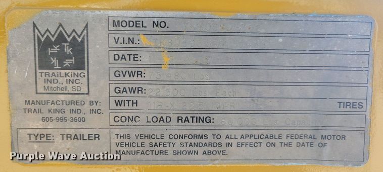 image for item DG0426 2004 Trail King TK60SSD side dump trailer