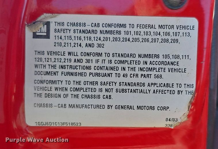 image for item DK0695 2003 GMC C6500 flatbed truck