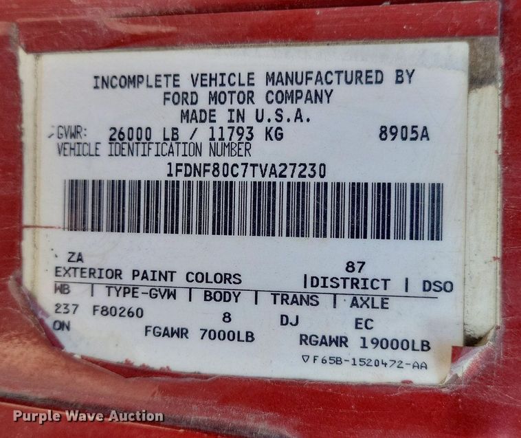 image for item DK4200 1996 Ford F800 utility / service truck