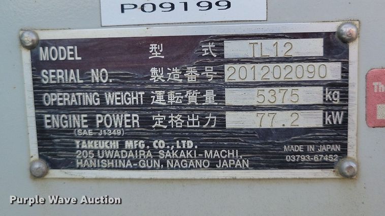 image for item DK4216 2016 Takeuchi TL12 tracked skid steer loader